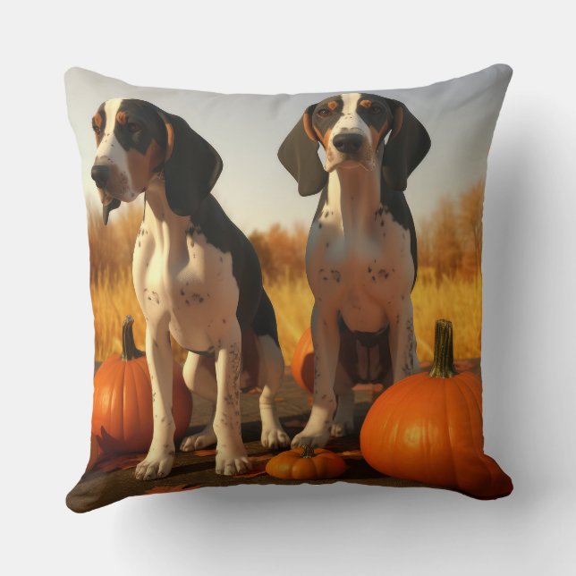 Treeing Walker Coonhound Puppy Autumn Pumpkin Throw Pillow (Back)