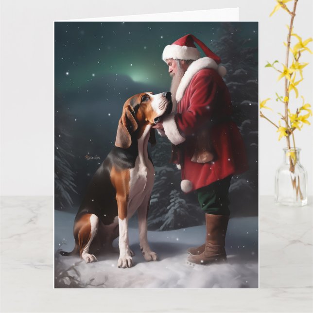 Treeing Walker Coonhound Santa Claus Christmas Card (Yellow Flower)