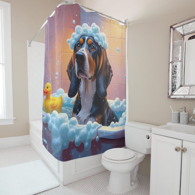 Treeing Walker Coonhound Sloppy Sleepy Cute Funny  Shower Curtain (In Situ)