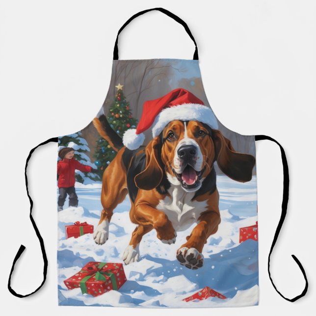 Treeing Walker Coonhound Snow with Christmas Hat Apron (Front)