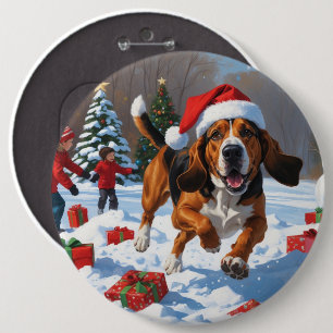 Treeing Walker Coonhound Snow with Christmas Hat Button