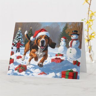 Treeing Walker Coonhound Snow with Christmas Hat Card