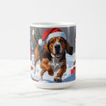 Treeing Walker Coonhound Snow with Christmas Hat Coffee Mug<br><div class="desc">A spirited Treeing Walker Coonhound runs happily through the snowy winter scene,  wearing a festive red Christmas hat. This lively design highlights the breed’s sleek coat,  athletic build,  and determined personality while capturing the warmth and joy of the holiday season. A heartwarming winter moment full of festive cheer.</div>