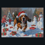 Treeing Walker Coonhound Snow with Christmas Hat Cutting Board<br><div class="desc">A spirited Treeing Walker Coonhound runs happily through the snowy winter scene,  wearing a festive red Christmas hat. This lively design highlights the breed’s sleek coat,  athletic build,  and determined personality while capturing the warmth and joy of the holiday season. A heartwarming winter moment full of festive cheer.</div>