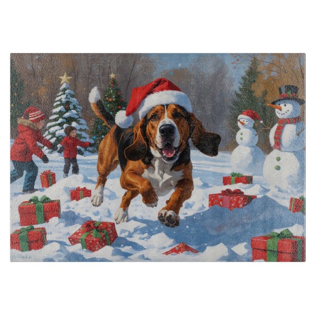 Treeing Walker Coonhound Snow with Christmas Hat Cutting Board (Front)