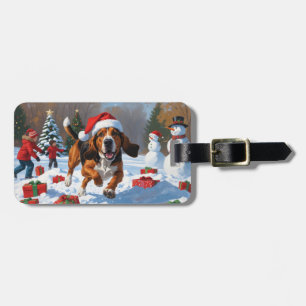 Treeing Walker Coonhound Snow with Christmas Hat Luggage Tag