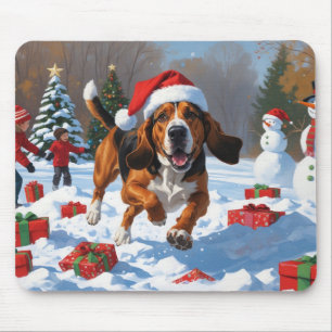 Treeing Walker Coonhound Snow with Christmas Hat Mouse Pad