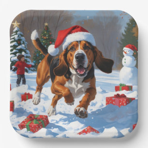 Treeing Walker Coonhound Snow with Christmas Hat Paper Plates