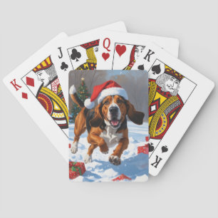 Treeing Walker Coonhound Snow with Christmas Hat Poker Cards