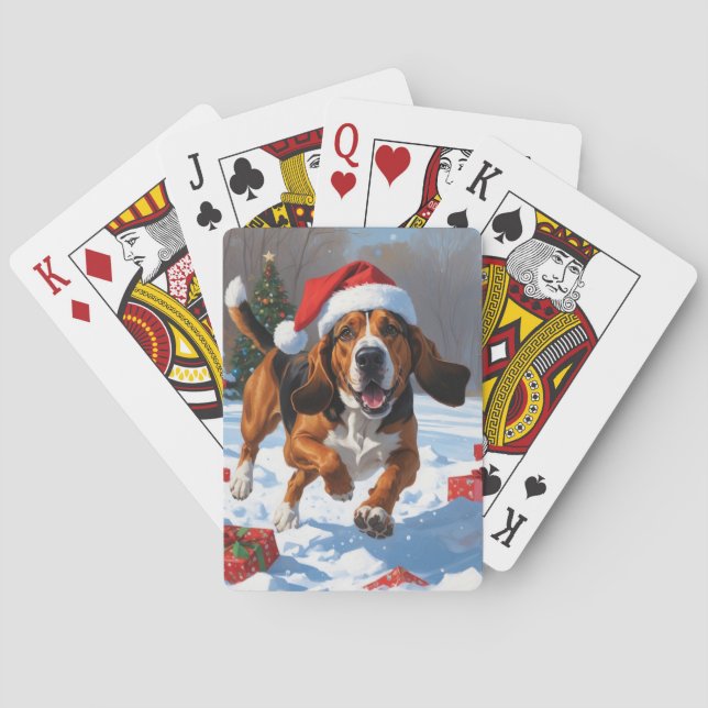 Treeing Walker Coonhound Snow with Christmas Hat Poker Cards (Back)