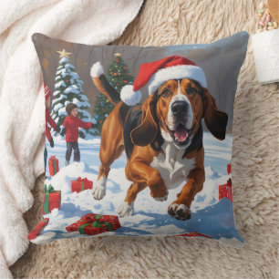 Treeing Walker Coonhound Snow with Christmas Hat Throw Pillow