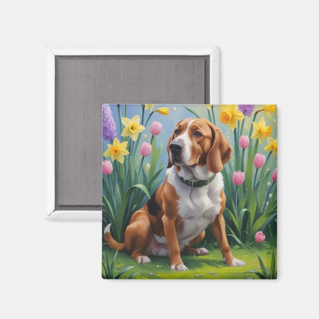 Treeing Walker Coonhound Spring Flowers Painting Magnet (Front/Back)