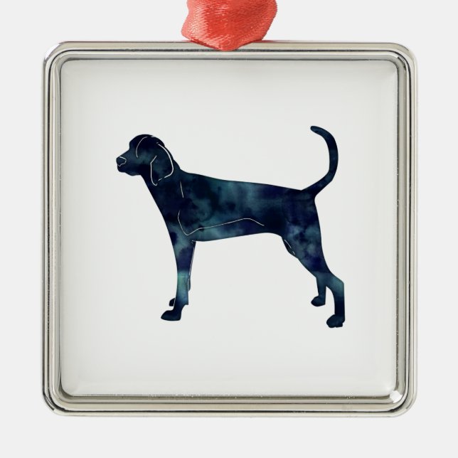 Treeing Walker Coonhound Watercolor Silhouette Metal Ornament (Front)