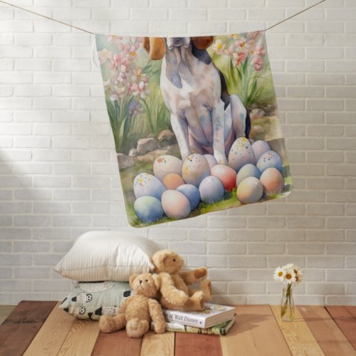 Treeing Walker Coonhound with Easter Eggs Holiday Baby Blanket