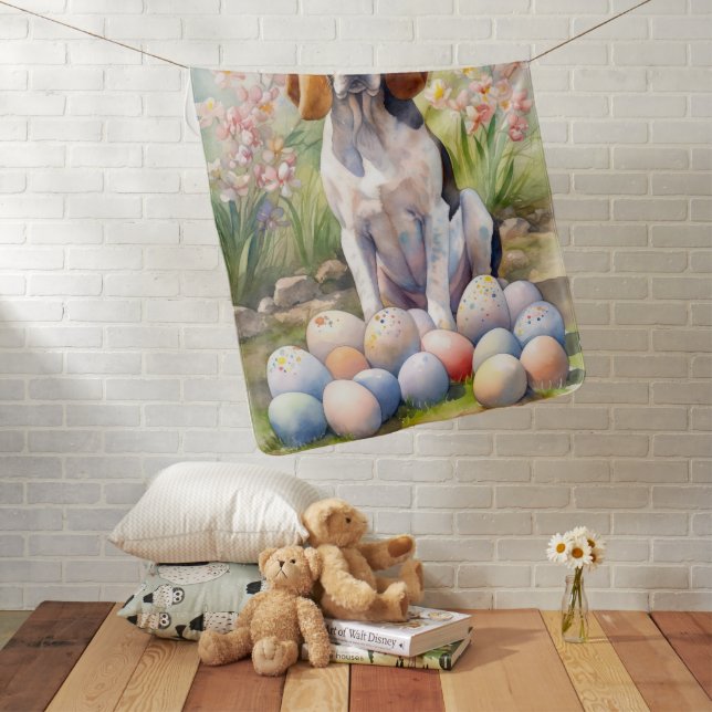Treeing Walker Coonhound with Easter Eggs Holiday Baby Blanket (In Situ)