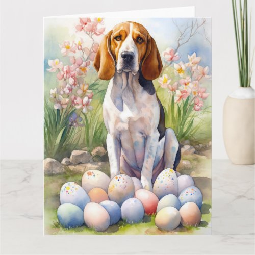 Treeing Walker Coonhound with Easter Eggs Holiday Card