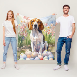 Treeing Walker Coonhound with Easter Eggs Holiday Fleece Blanket