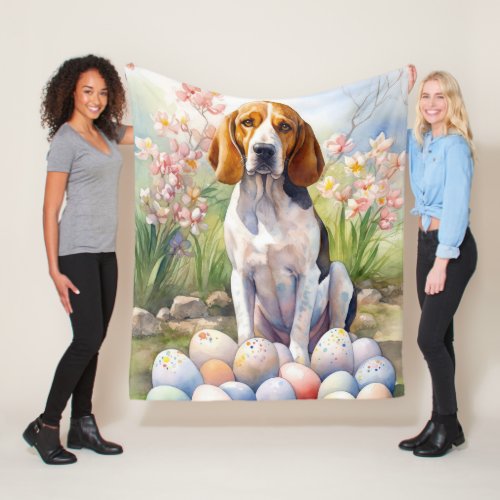 Treeing Walker Coonhound with Easter Eggs Holiday Fleece Blanket