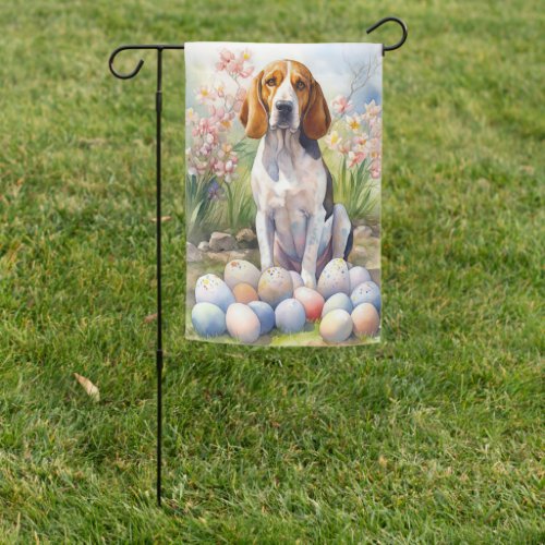Treeing Walker Coonhound with Easter Eggs Holiday Garden Flag