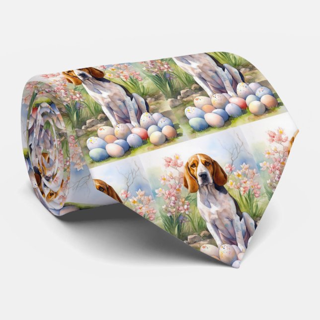 Treeing Walker Coonhound with Easter Eggs Holiday Neck Tie (Rolled)