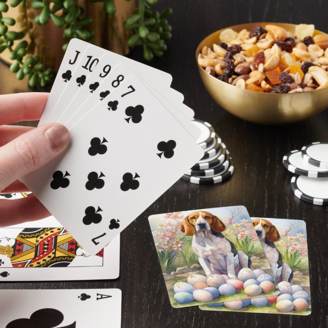 Treeing Walker Coonhound with Easter Eggs Holiday Poker Cards (In Situ)