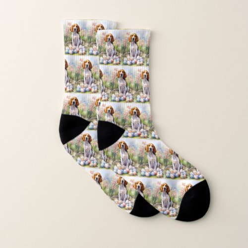 Treeing Walker Coonhound with Easter Eggs Holiday Socks