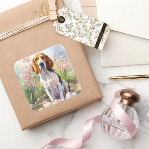 Treeing Walker Coonhound with Easter Eggs Holiday Square Sticker