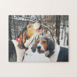 Treeing Walker Coonhounds In Snowy Woods Jigsaw Puzzle at Zazzle