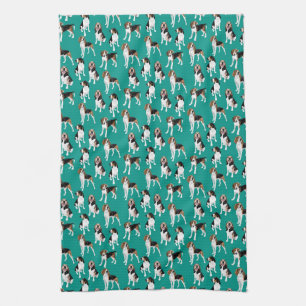 Treeing Walker Coonhounds on Teal Kitchen Towel