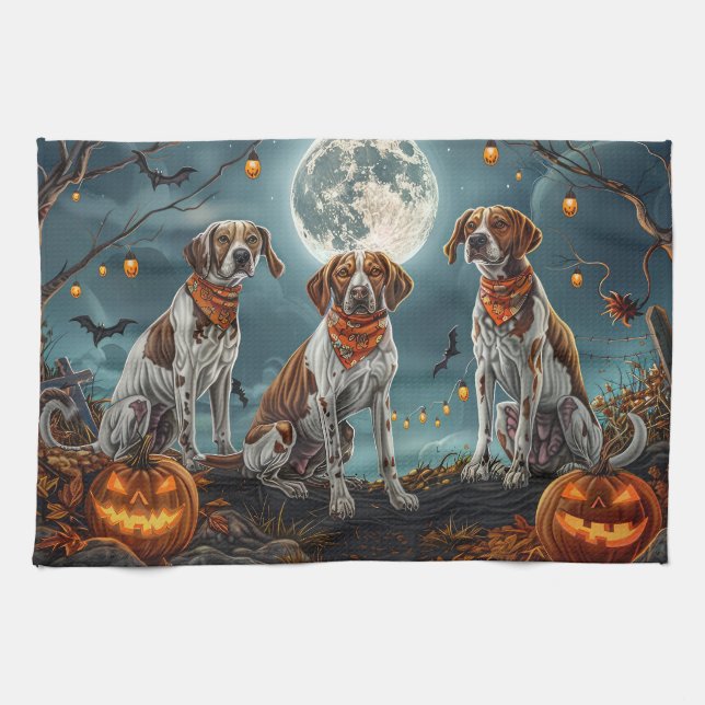 Treeing Walker Halloween Spooky Kitchen Towel (Horizontal)