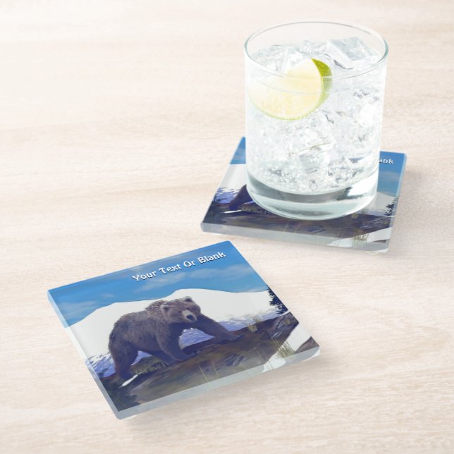 Treeline Grizzly Glass Coaster (Angled)