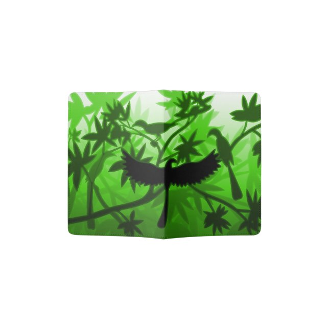 Treepie And Leaves Green Passport Holder (Opened)