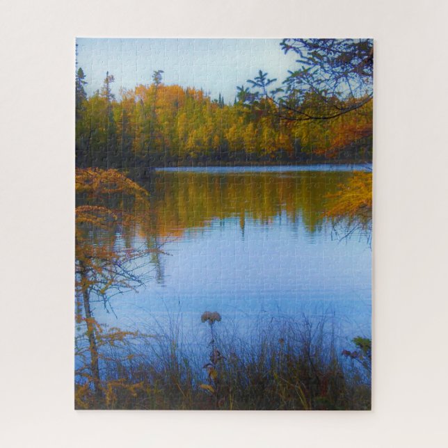 trees across a lake in fall puzzle (Vertical)