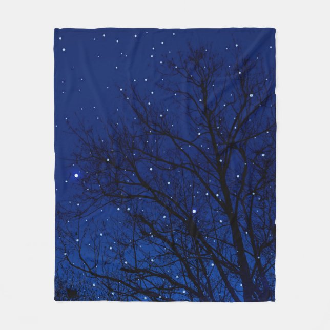 Trees against starry sky background. Trees at nigh Fleece Blanket (Front)