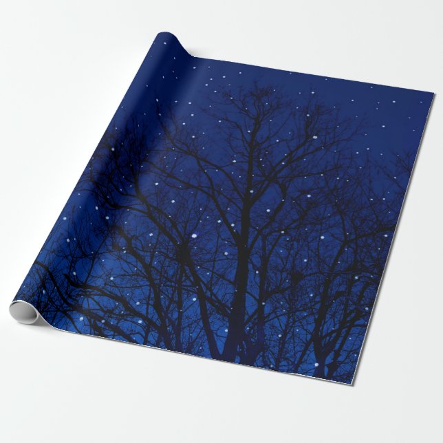 Trees against starry sky background. Trees at nigh Wrapping Paper (Unrolled)
