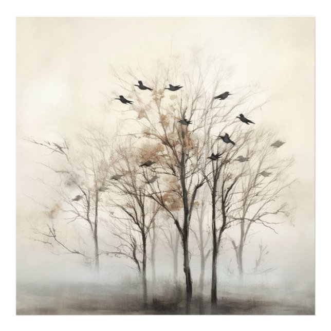 Trees and Birds Abstract Canvas Wall Art (Front)