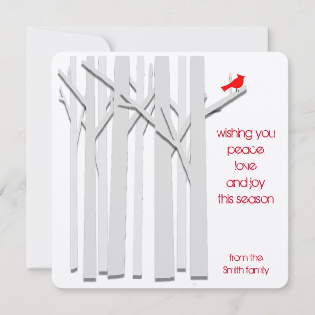 Trees and Cardinal Eco-Friendly Flat Kraft Card (Front)