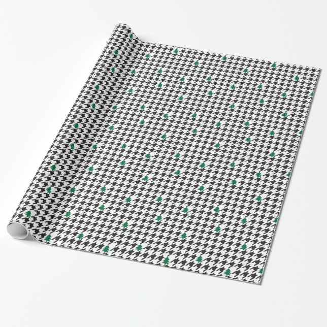 Trees and Houndstooth Wrapping Paper (Unrolled)