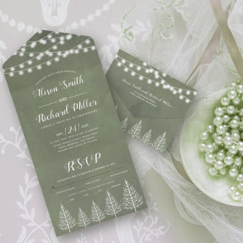 Trees And Lights Limed Ash Green Wedding All In One Invitation by weddings_ at Zazzle