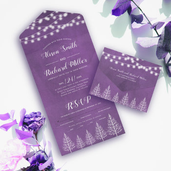 Trees And Lights Stained Purple Winter Wedding All In One Invitation by weddings_ at Zazzle
