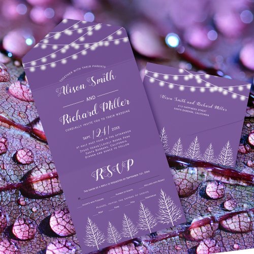 Trees and lights winter wedding all in one invitation