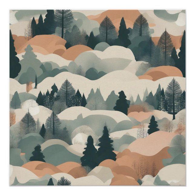 Trees and Mountains Boho Abstract Design Poster (Front)