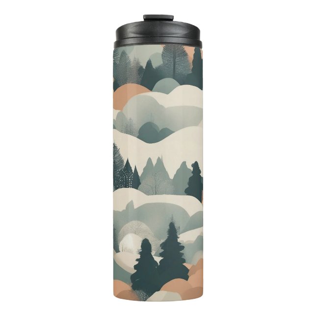 Trees and Mountains Boho Abstract Design Thermal Tumbler (Front)
