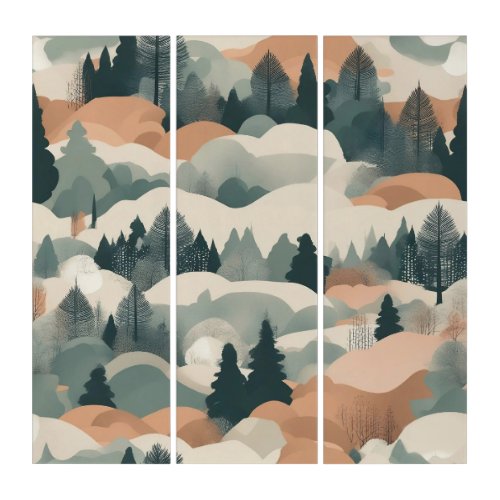 Trees and Mountains Boho Abstract Design Triptych
