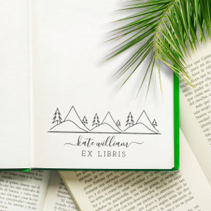 Trees and Mountains Ex libris Rubber Stamp