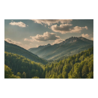 Trees and mountains in the forest wood wall art