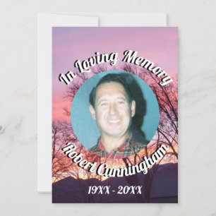 Trees and Pink Purple Sunset Photo Loving Memory Invitation