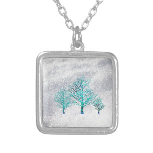 Trees and Snow Crystals Silver Plated Necklace