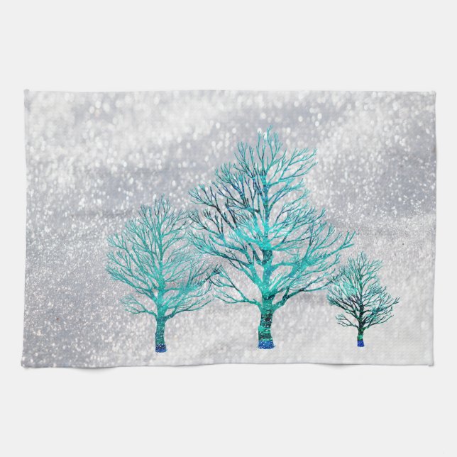 Trees and Snow Crystals Towel (Horizontal)