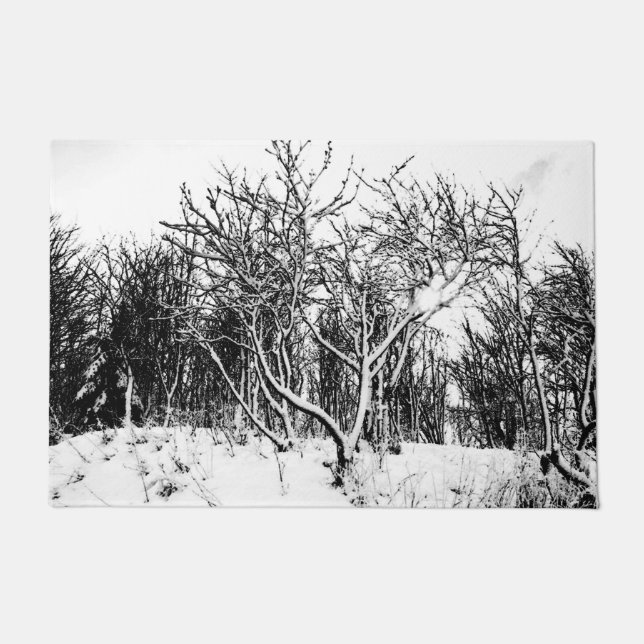 Trees and Snow Scene, Black and White Doormat (Front)